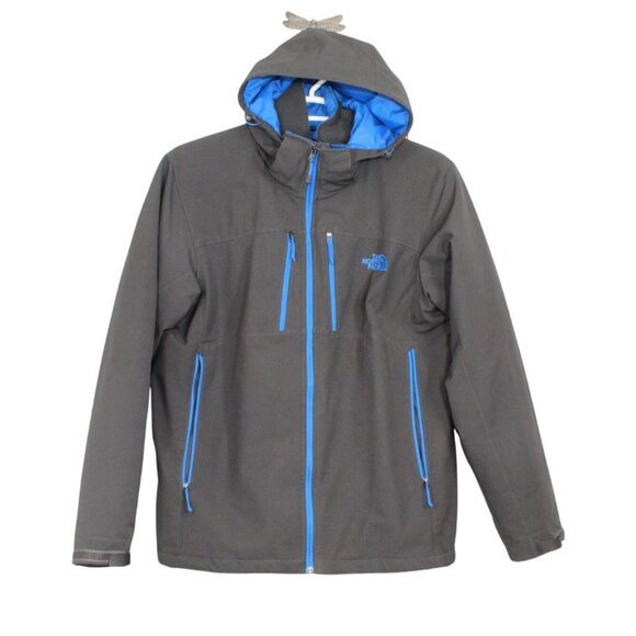 North Face Jacket Gray Blue Soft Shell Hooded Jacket Outdoor Size Large - Picture 1 of 10
